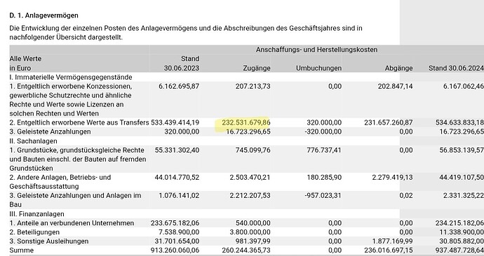 FCB Geschäftsjahr 2324 Zugang Anschaffungskosten